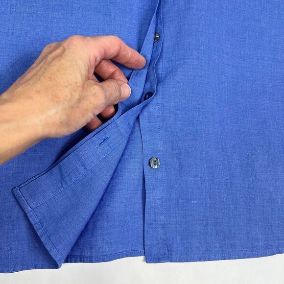 Chico’s 1 No Iron 100% Linen Blue 3/4 Sleeve Hidden Button Top Women’s 8 - Picture 6 of 9